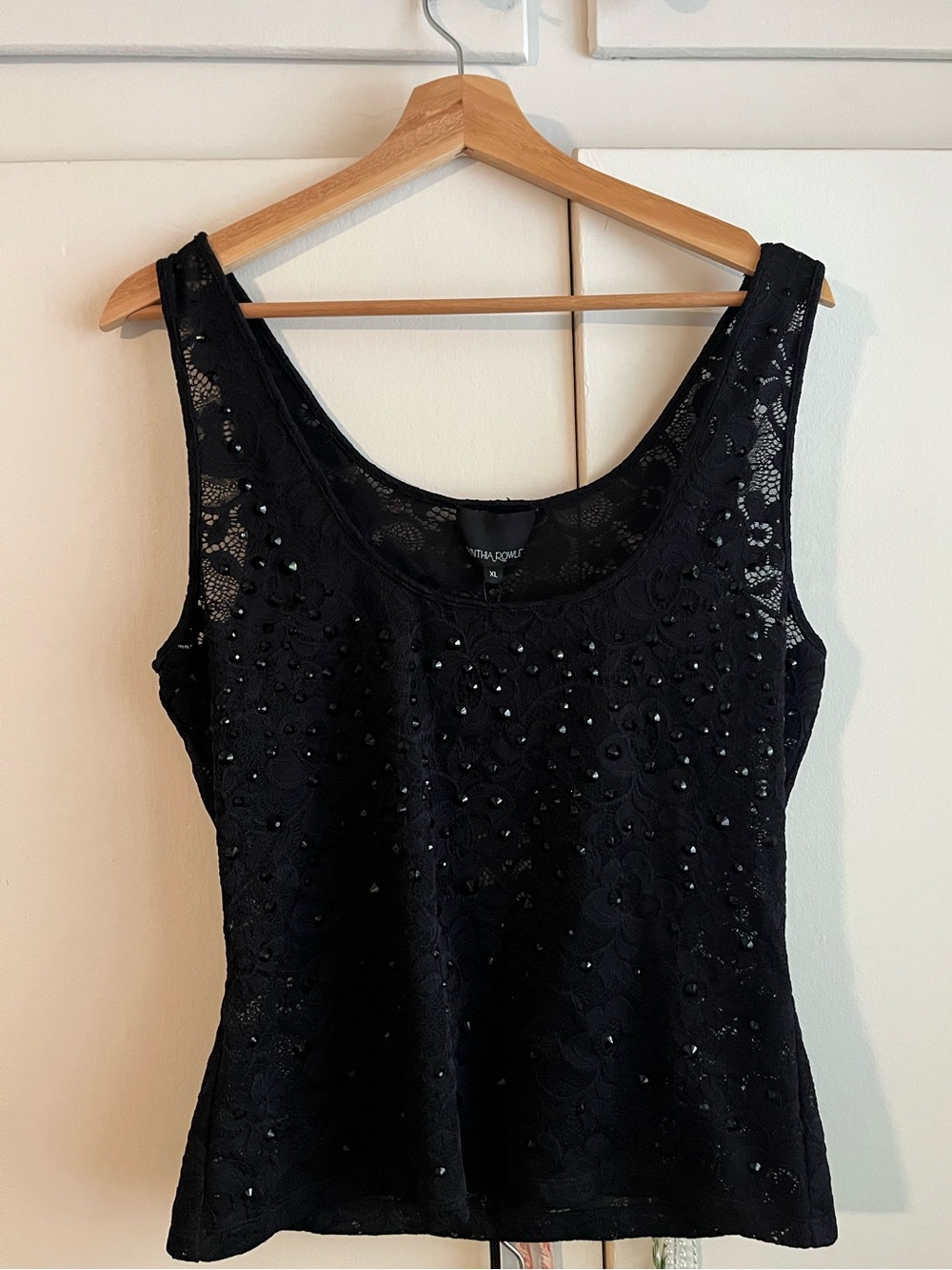 NWT Cynthia Rowley Black Crystal Lace Tank Top